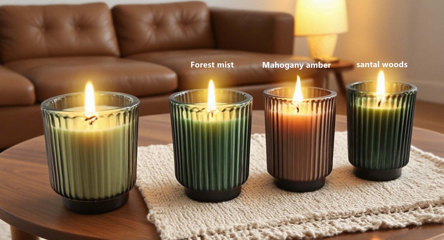 Colored Ribbed Footed Glass Filled Candle